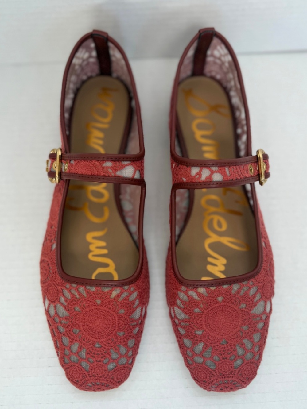 Michaela Mesh Mary Jane Flat-Burnt Orange Crochet Colorway - size US 9